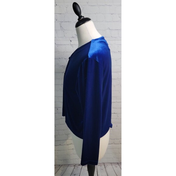 Bechamel Women's Sweater Cardigan Royal Blue Sz PM V Neck Rhinestone Buttons - Picture 2 of 5